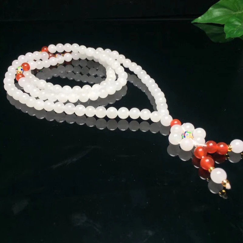 Natural Hetian White Jade Beads Necklace Sweater Chain Ms. More Treasure Chain Send Girlfriend Best Gift