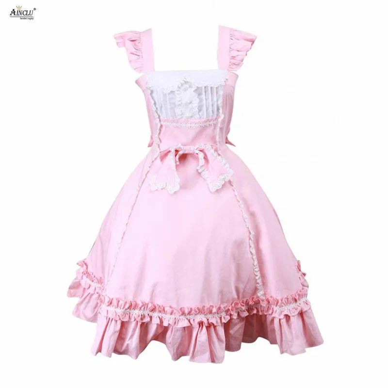 

Middle-Long Dress Cosplay Costume Ainclu Womens XS-XXL Sweet Pink Sleeveless Bow Cotton Ladylike Lolita Dress for Birthday/Party