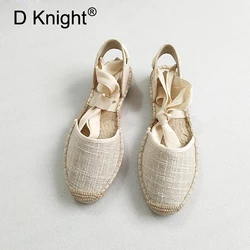 Sandali piatti da donna espadrillas scarpe donna 2019 estate scarpe Casual mocassini donna sandali con cinturino alla caviglia scarpe in rete scarpe di canapa bianche