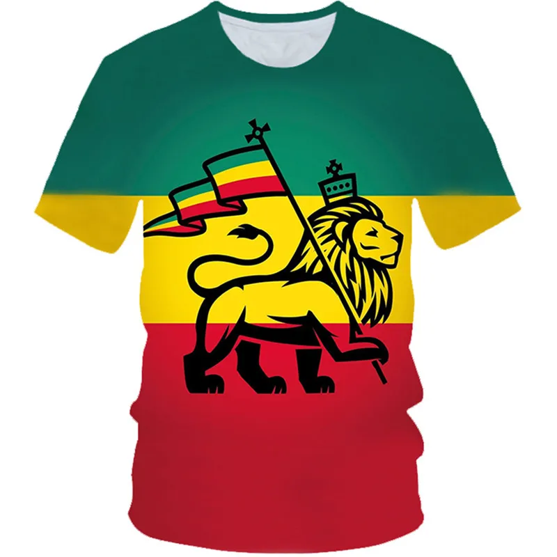 2021 Summer Kids 3D Printing lion Carry Flag Rastafari T-shirt Boys Girls Rasta Rastafarian T shirt Children Party Tshirts 4-20Y