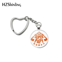 New Super Papy Heart Key Chains Holder Glass Dome Pendant Fashion Color French Word Grandpa Gifts Car Keyring Fob Jewelry