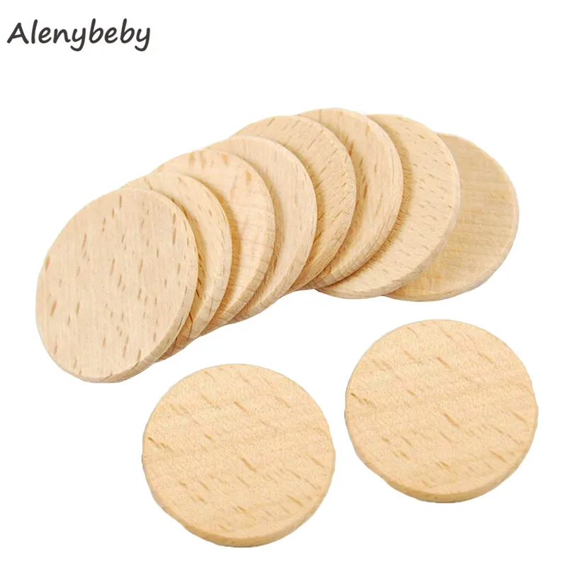 Custom logo Wood Discs Circles Teether 37mm Unfinished Beech Wood Slices DIY Wood Mat Pad Pattern Beads Making Care Baby Teether