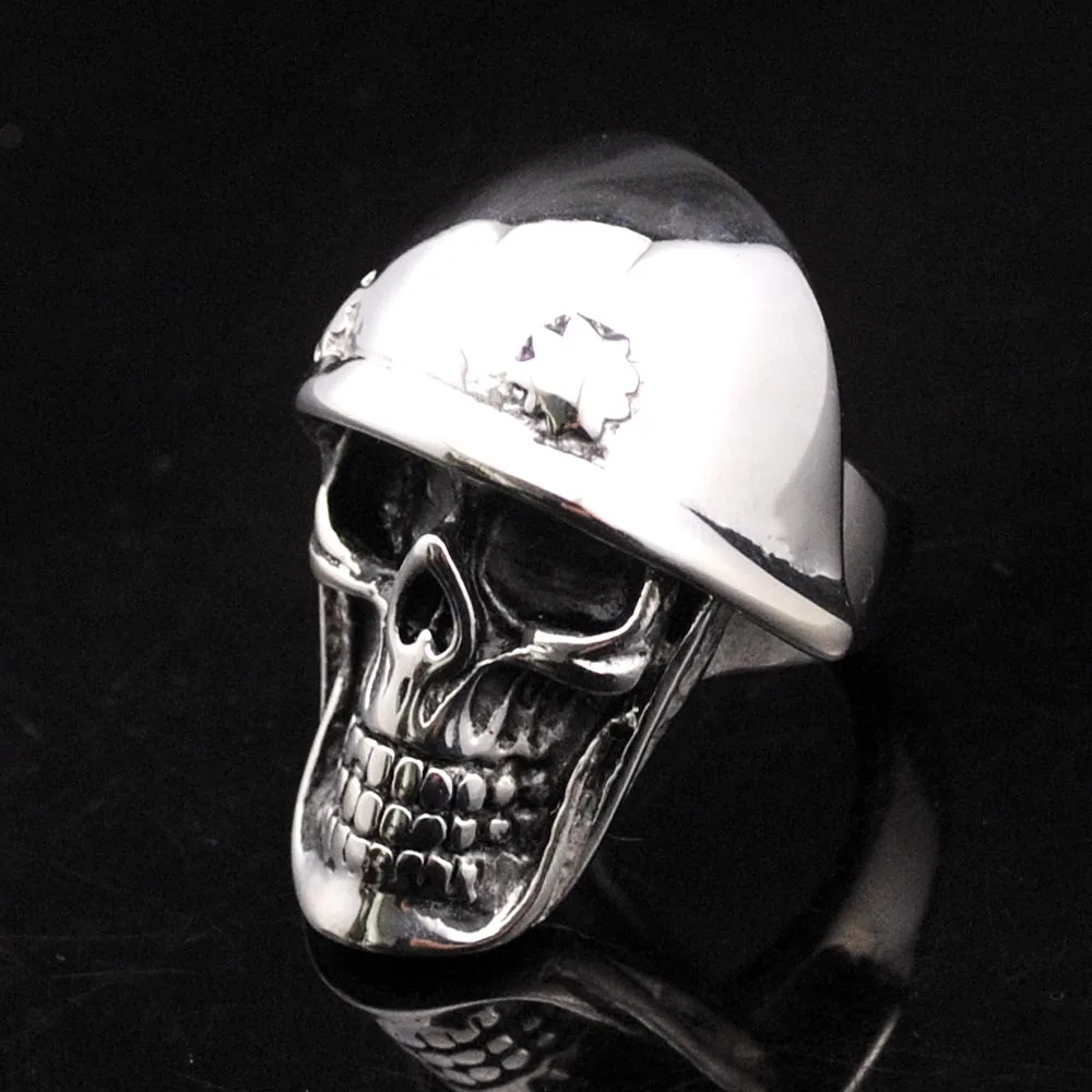 CHIMDOU Stainless Steel Polished Smooth Wearing Hat Skull Ring Punk Party Biker Ring Men Gifts,AR400