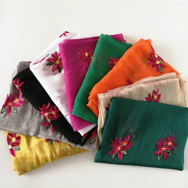 LZJN – foulard brodé Floral en soie pour femmes, 2019, étoles de plage, 180x75cm, ethnique, Long, Bandana, châles Pashmina