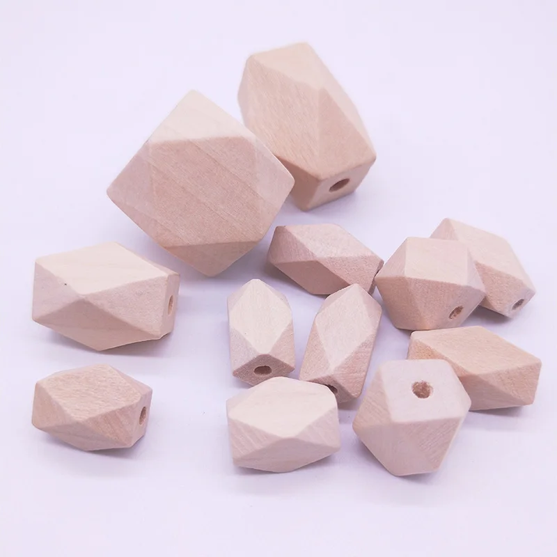 DIY Wooden Beads Long Octagon Geometric Irregular Square Polygon Wooden Loose Spacer Beads Natural Color Eco-friendly Wood Beads