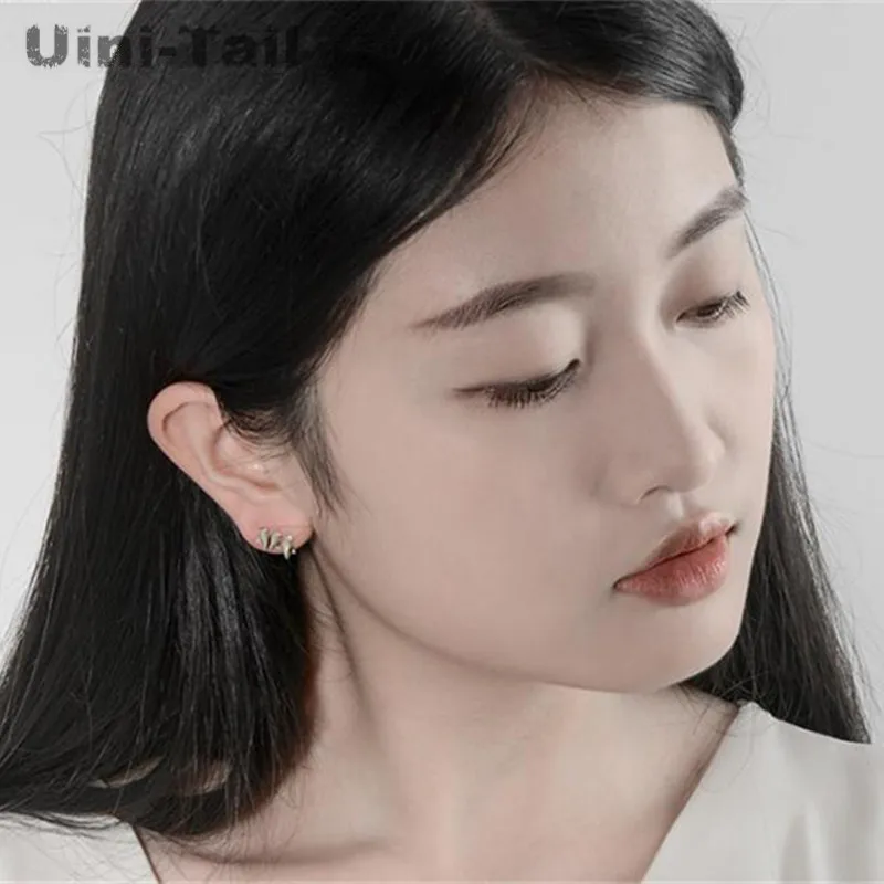 Uini-Tail Hot 925 Tibetan silver personality simple three bird earrings wholesale retro old cute earrings hypoallergenic  ED139