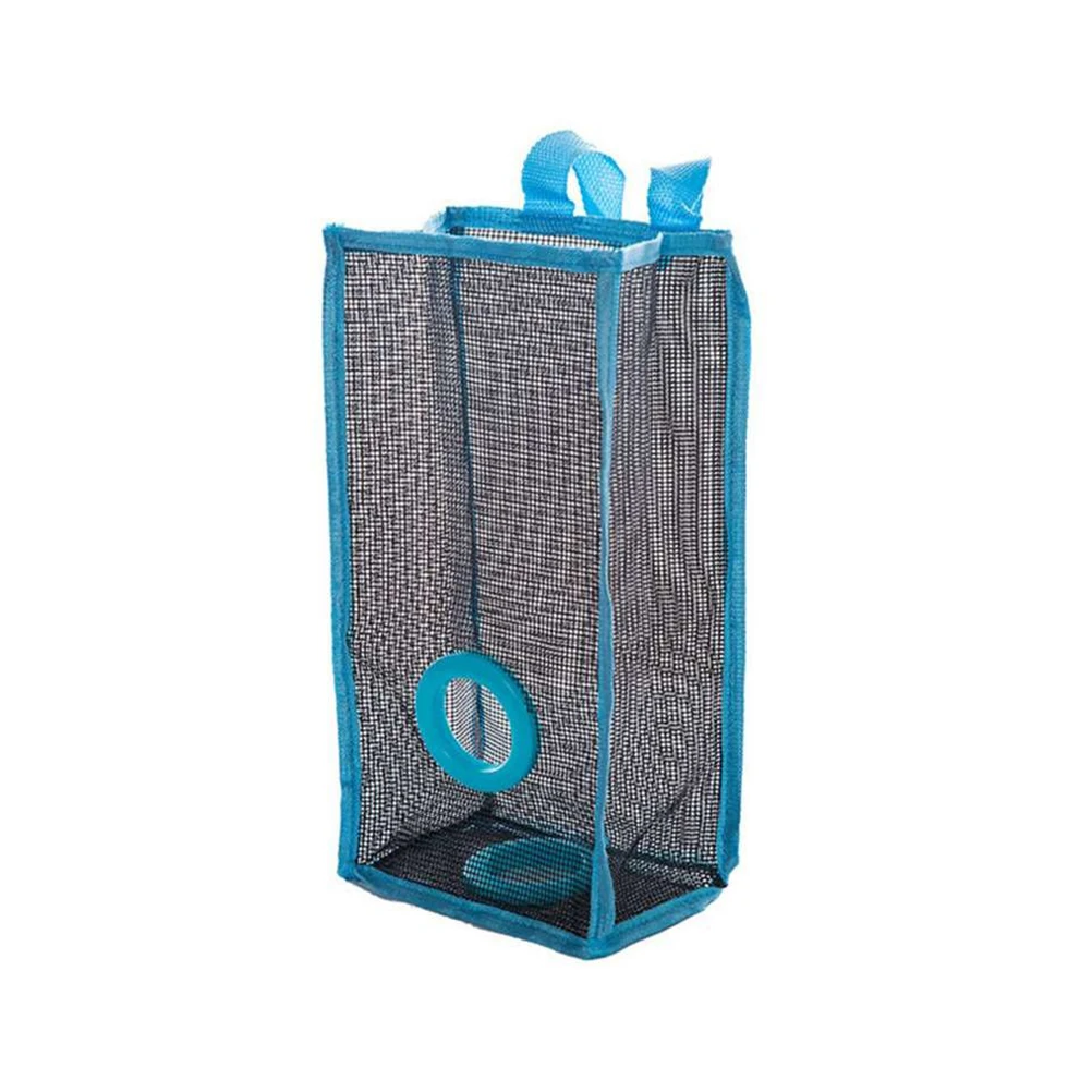 Hanging Folding Mesh Garbage Bag Organizer Trash Bags Holder Recycling Containers Storage for Kitchen - Size S(Blue)