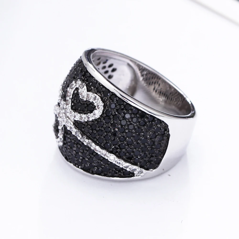 Lovely black and white ring aaa zirconia stones heart design nice jewelry finger rings for women