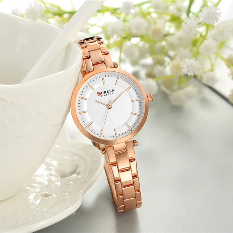 CURREN Luxury Brand Minimalist Quartz Watches Women Rose Gold Bracelet Watch Casual Slim Clock for Ladies Wristwatch with Steel