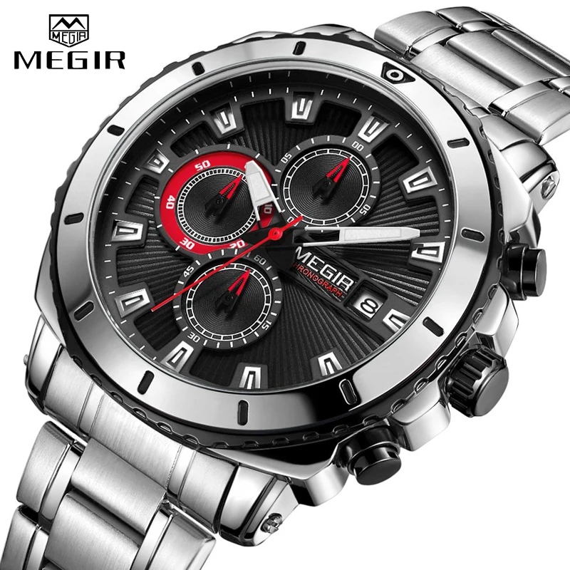 

MEGIR Man Business Quartz Watch Men Watches Fashion Stainless Steel Waterproof Chronograph Luxury Mens Analog Sport Wristwatches