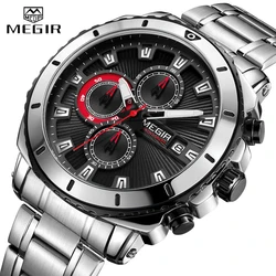 MEGIR Man Business Quartz Watch Men Watches Fashion Stainless Steel Waterproof Chronograph Luxury Mens Analog Sport Wristwatches