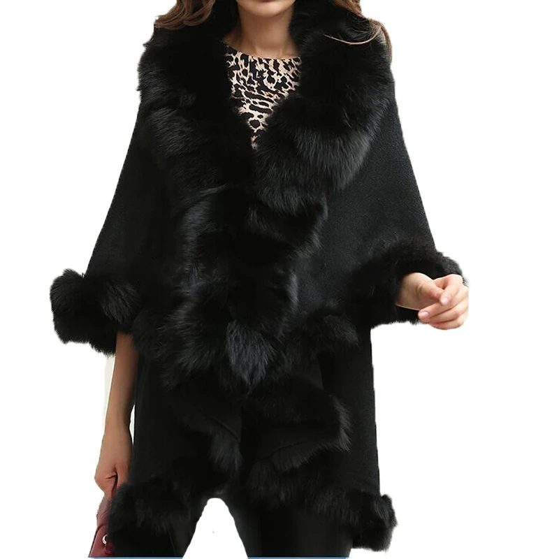 

Genuine Fox Fur Real Cashmere Fox Fur Coat Cloak Poncho/Shawl//Cape/Wraps Women