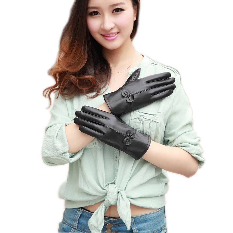 2021  women\'s genuine leather gloves  sheepskin gloves  fashion female windproof gloves autumn and winter mittnes