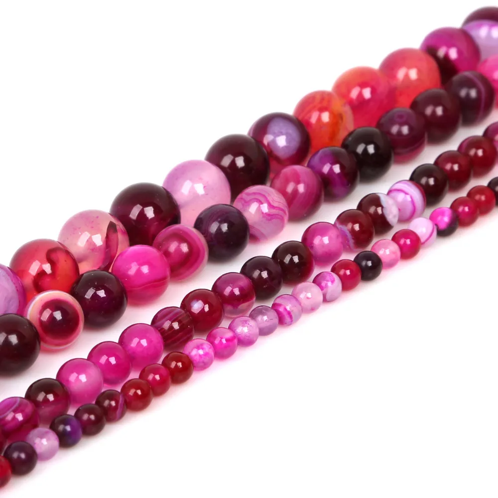 Real Rose Beads Natural Stone Magenta Aqua Striped Cat's Eye Round Loose Beads Semi Precious Onyx Stone 4mm 6mm 8mm 10mm