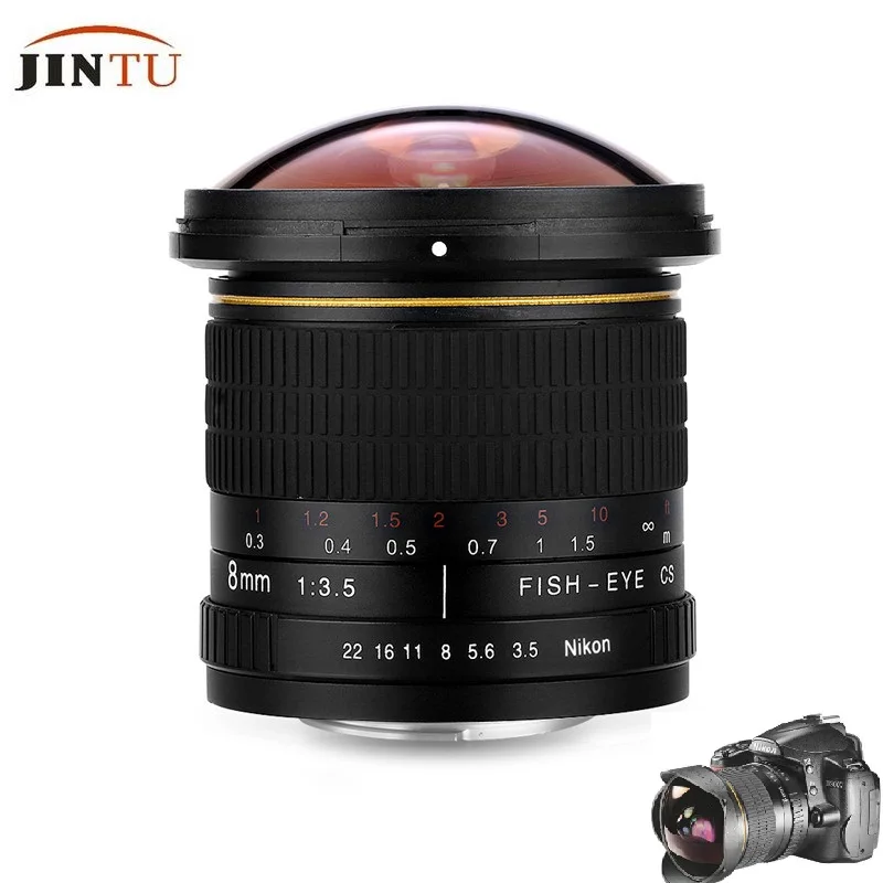 JINTU 8mm F/3.5 Ultra Wide Angle Fisheye Lens for Nikon D5500 D5600 D7500 D3300 D3200 D3500 D90 D7100 D700 D850 SLR Camera