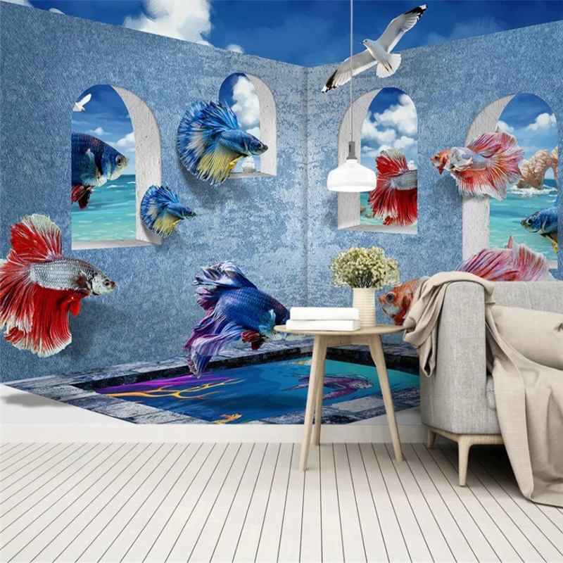 

wellyu Modern 3D Mediterranean guppies background wall custom large mural green wallpaper papel de parede para quarto