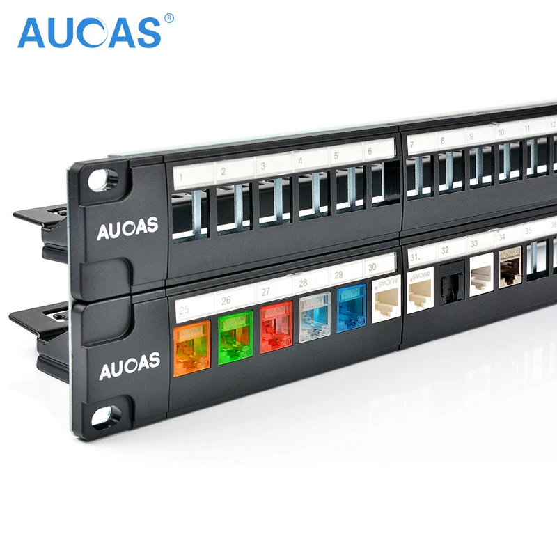 AUCAS-Conector Modular com Jack Keystone Desblindado, Patch Panel, Em Branco, 48 Portas, RJ45, Gerenciamento de Cabos