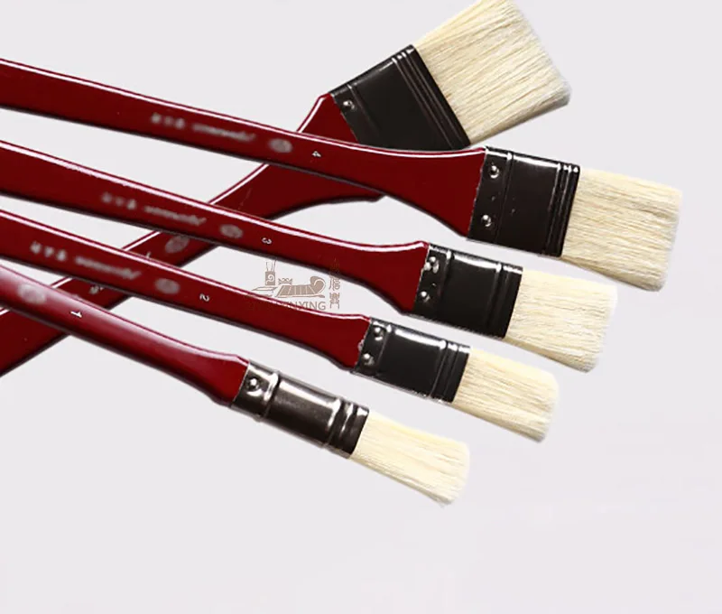 Zhouxinxing 5 Pcs Perlengkapan Kayu Rod Oil Painting Sikat Chongqing Babi Bulu Gouache Gambar Bahan Chese Lukisan Sikat