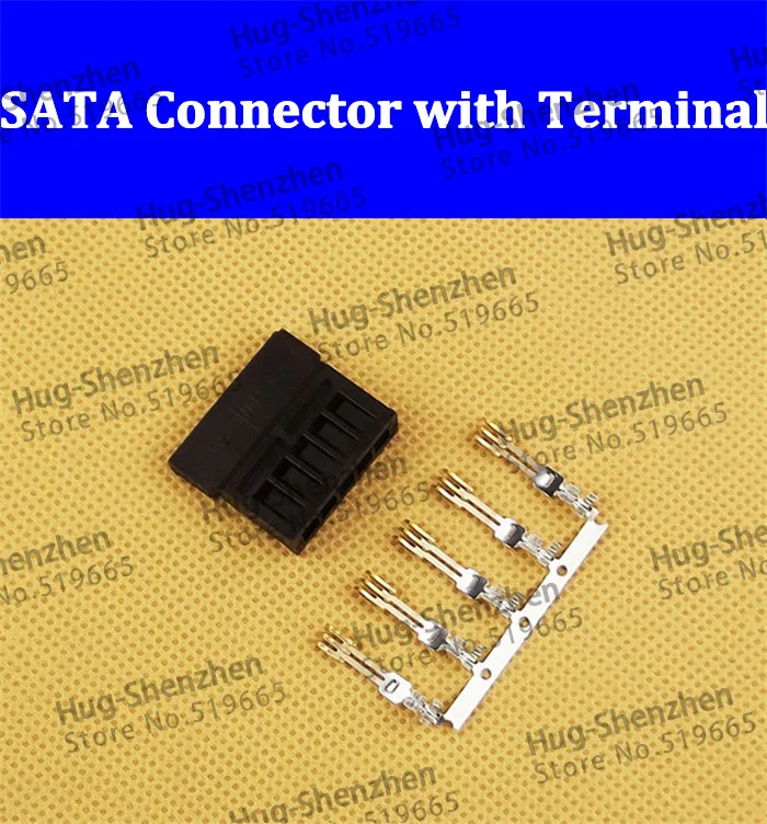 50pcs Pin type 3811- SATA power connectors wiring half gold plated crimp terminals pins a set of:shell + terminal