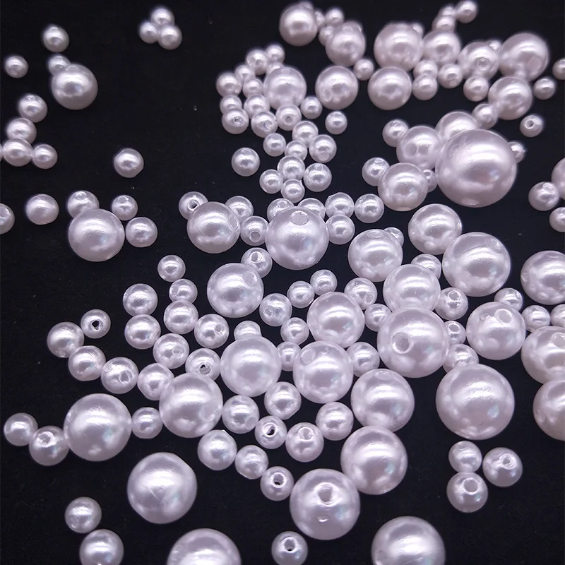 White / Beige Straight Hole Imitation Pearl Beads Shiny Smooth DIY Bracelet Necklace Crafts Jewelry Accessories 3-25 mm