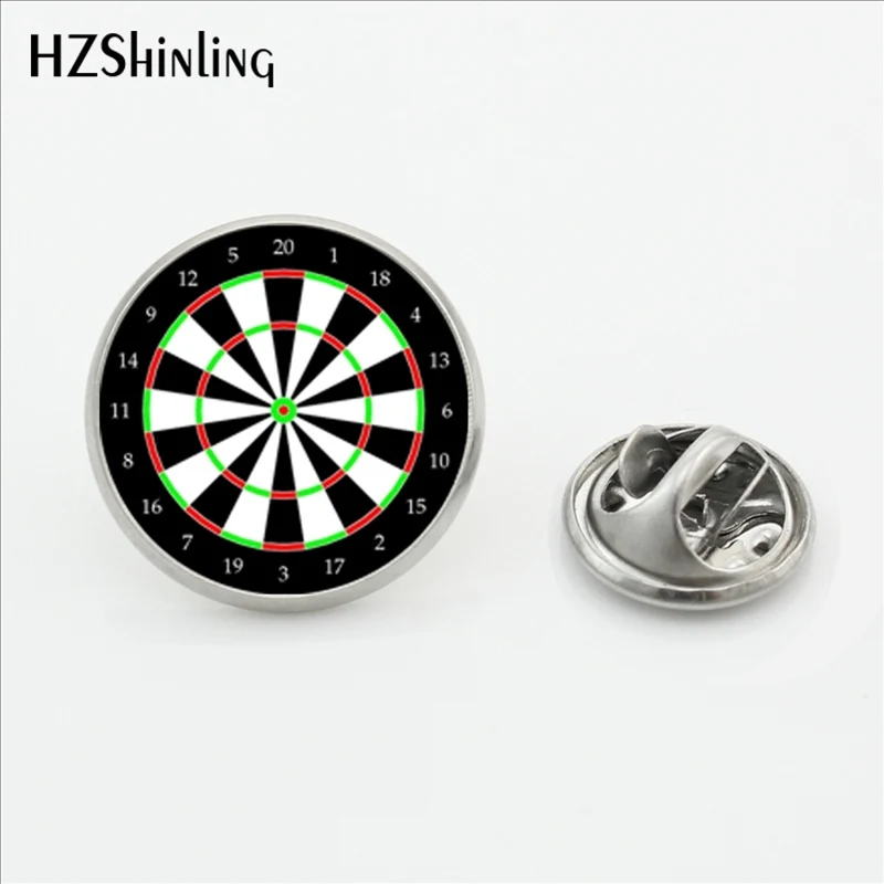 2017 New Design Dart Board Lapel Pins Round Glass Handmade Men Darts Stainless Steel Collar Pin Glass Dome Fashion Jewelry