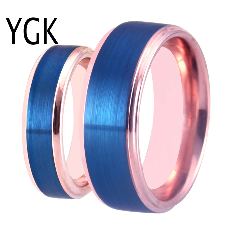 Classic Wedding Engagement Rings Women Men's Anniversary Ring Blue and Rose Step Tungsten Ring for Couples Lover's Party Rings