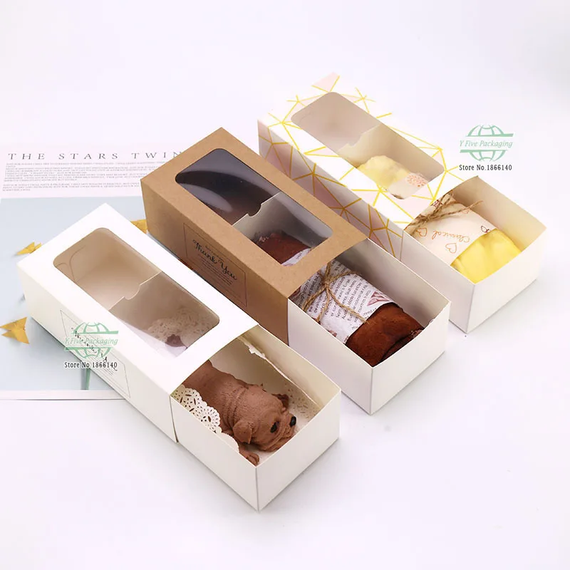 

17.5*9*5cm White Paper Box With PVC Window Brown Cake Candy Cookies Macaron Chocolate Box 100pcs\lot Free shipping