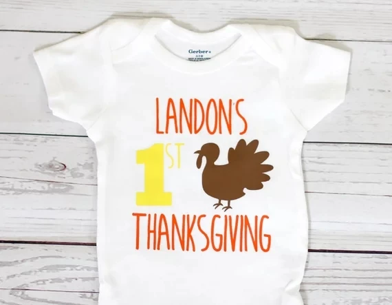 personalize turkey coming home outfit, thanksgiving baby shower bodysuit onepiece romper Outfit  kids t shirts birthday tees