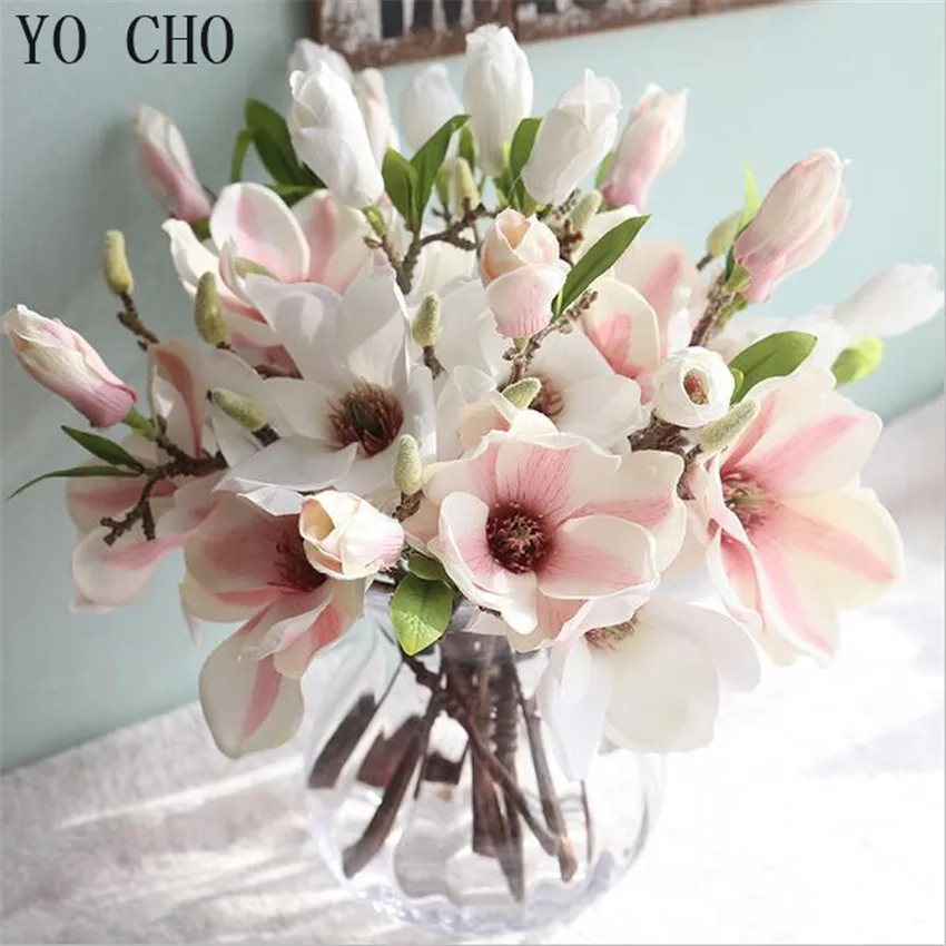 YO CHO Fake Orchid Plants  Magnolia Artificial Silk Flowers  DIY Christmas Decoration  Table Centerpieces  Bridal Bouquet