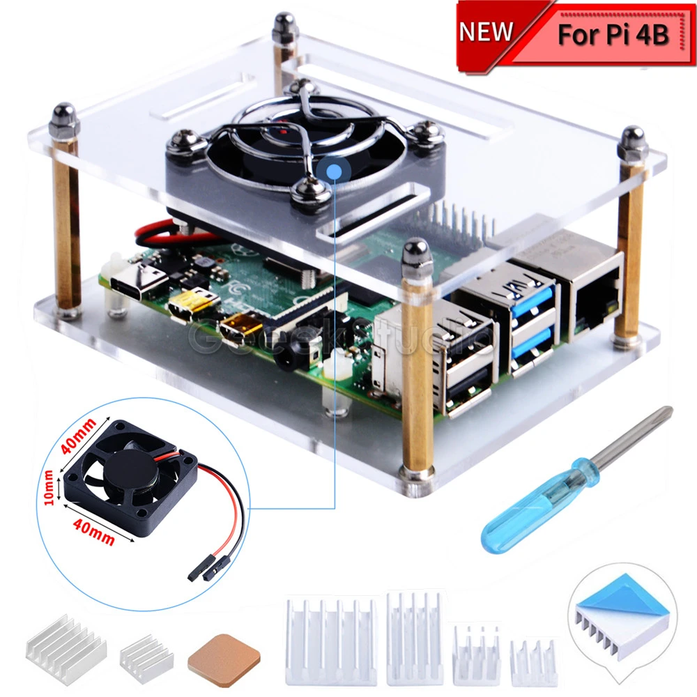 

Raspberry Pi 4 Model B Acrylic Clear Shell Dark Brown Transparent Enclosure Case with 4010 Cooling Fan for RPI 4B / 3B+ / 3B