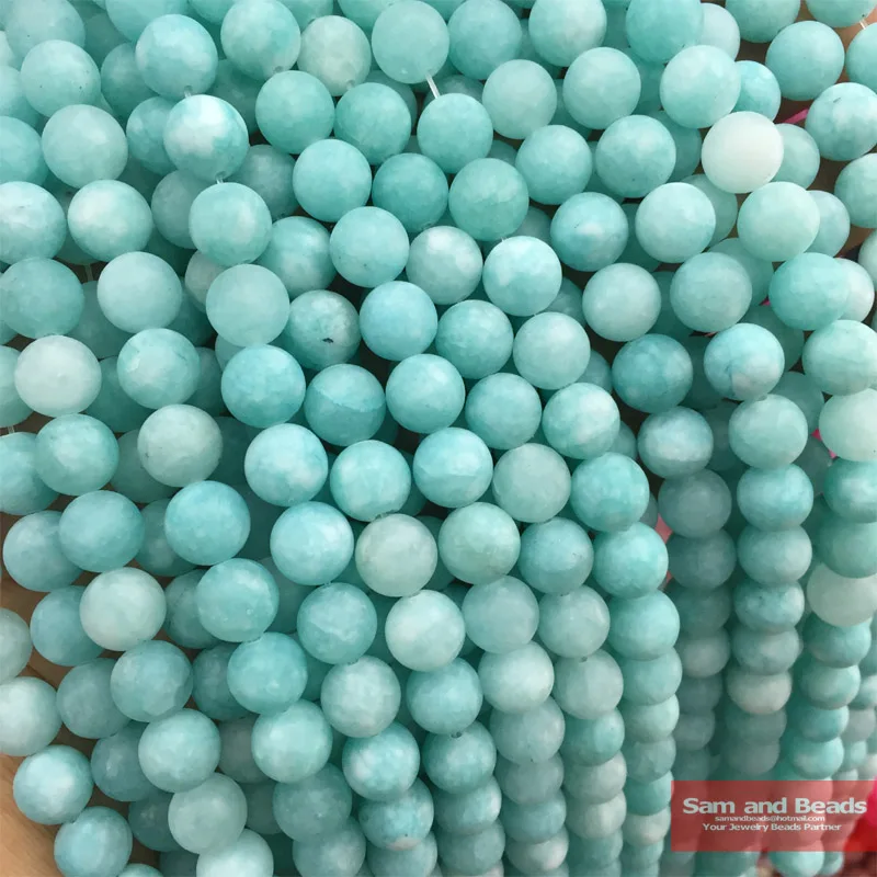 Wholesale Natural Stone Frosted Blue Amazonite Beads Round Loose Agat Beads 6MM 8MM 10MM 12MM For Bracelet Necklace Making FAB32