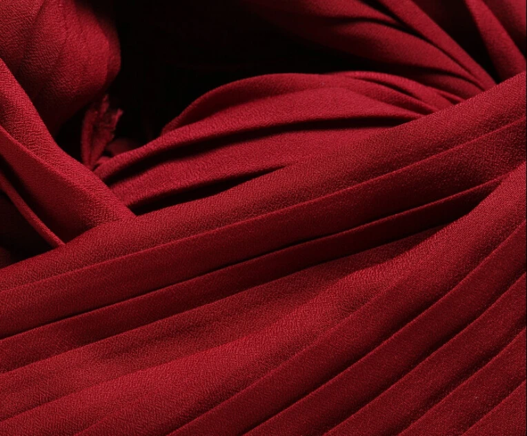 

2 meters 150cm 59" width wine red crumple accordion pleated chiffon fabric pearl yarn fabric dress materials MM89