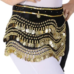 Silver/ Gold Coins Belly Dance Clothing Accessories Class Wear Hip Scarf 248 Coins Rectangle Belt Velvet Hips Scarf