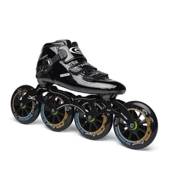 Cool Edition 6-Layer Carbon Fiber Inline Speed Skates for Professional Racing Player, High Elastic 85A Indoor Track PU Wheel