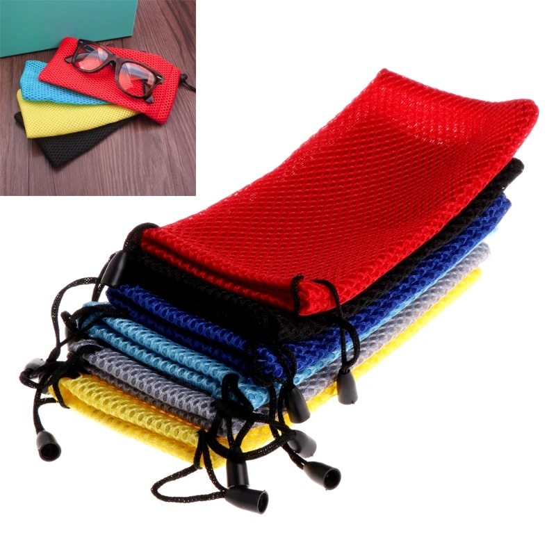 5Pcs Portable Mesh Plaid Sunglasses Eyeglasses Cloth Storage Bag Glasses Pouch Case Color Random delivery