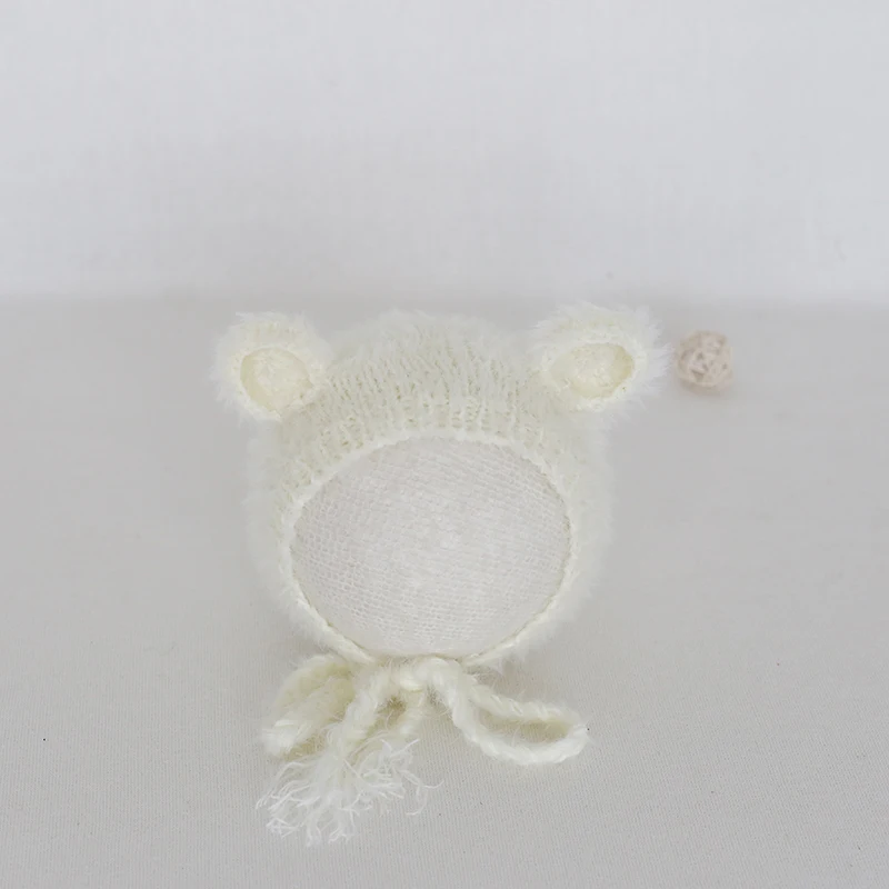 

Teddy Bear Hat Ivory Fuzzy Bonnet Newborn boy girl Soft Hat Knit Baby Fluffy Animal Bonnet Newborn Photography Props