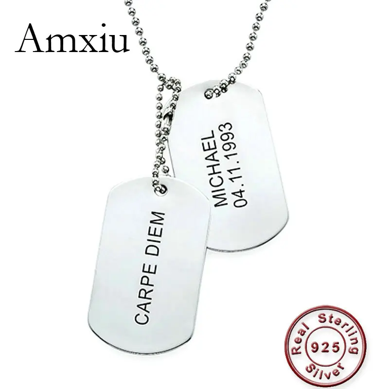 

Amxiu Personalized Name Necklace 925 Sterling Silver Necklace Customize Any Word Date Square Pendant Necklace Women Accessories