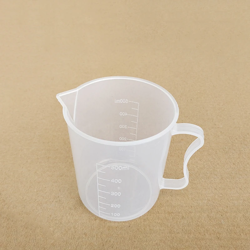 With handle plastic beaker in low form ,Capacity 500ml,Plastic measuring cup,Laboratory plastic beaker with handle