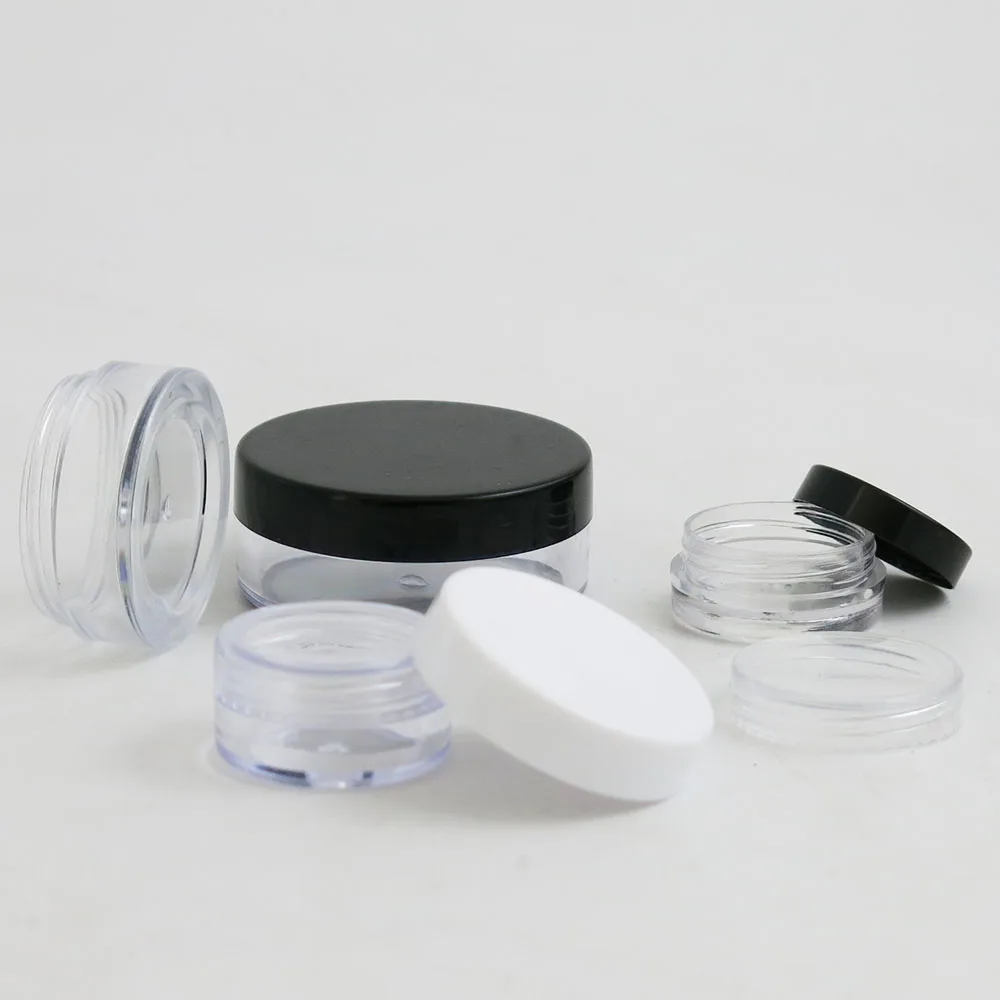 50 x 1g 2g  3g  10g  20g High Quality Empty Transparent PS Cream Jar With Three Plastic Cap Cosmetic Make Up Containers