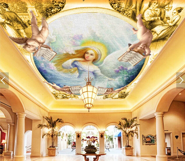 Custom wallpaper ceiling,European medieval angels,3D retro for living room bedroom ceiling restaurant wall papel de parede