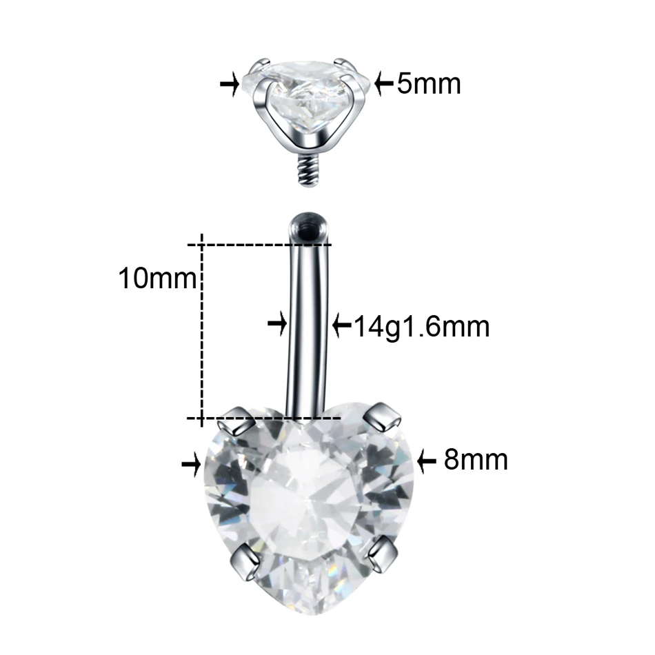 1PC Steel Belly Button Rings Crystal Piercing Navel Heart Style Piercing Navel Earring Belly Piercing Sex Body Jewelry Piercings