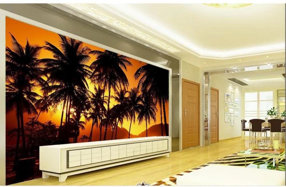 

Custom 3D Mural Wallpaper TV Backdrop Dusk seaside landscape tree 3d Photo Wallpaper Home Decoration