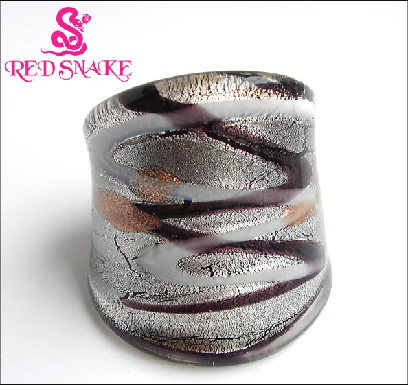 RED SNAKE Fashion Ring Handmade Line with Silver color foil Murano Glass Rings