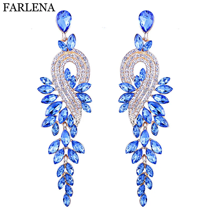 

FARLENA Jewelry Multicolor Crystal Feather shaped Drop Earrings for Women Wedding Accessory Fashion long Bridal Earrings