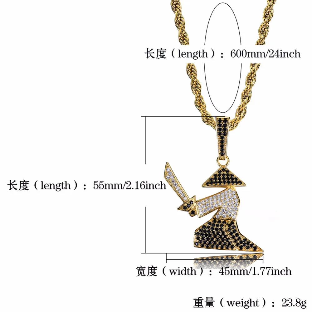 Micro Paved CZ Rhinestone Bling Ice Out Hats Samurai Oriental Warrior Pendants Necklaces for Men Hip Hop Rapper Jewelry view 3