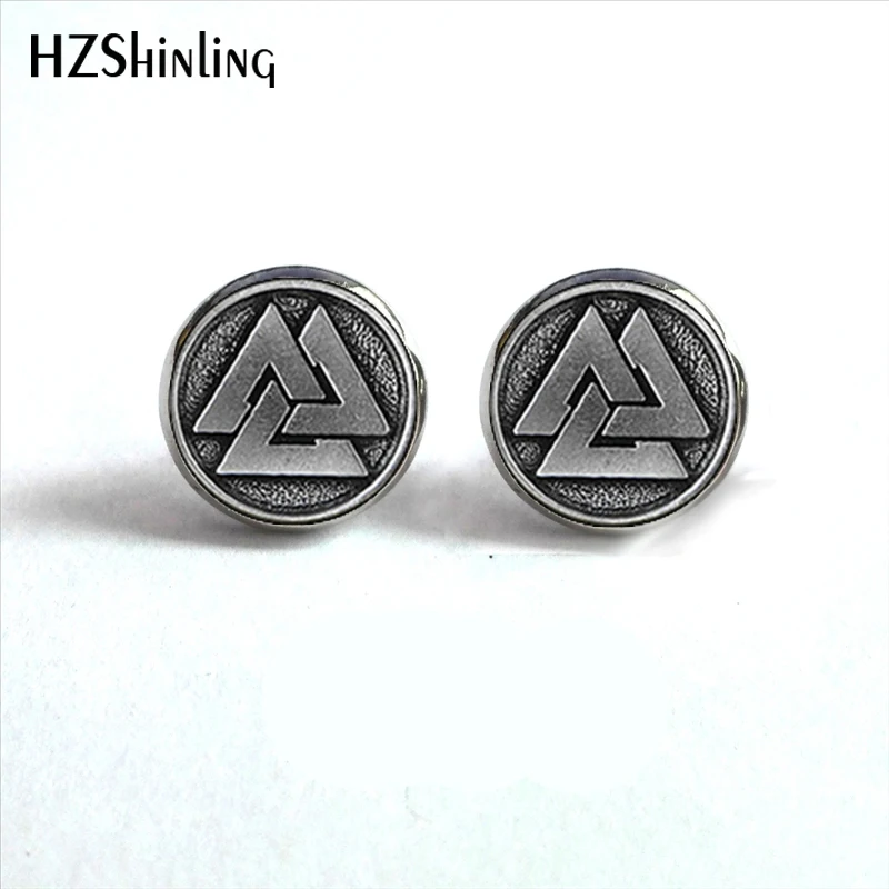 NES-0055  Viking Norse Studs Earrings Viking  Jewelry Vegvisir Viking Glass Cabochon Earrings Handmade HZ4