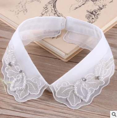 Vintage Fashion new handmade beaded fake collar gold thread trimmed Chiffon collar generous trend