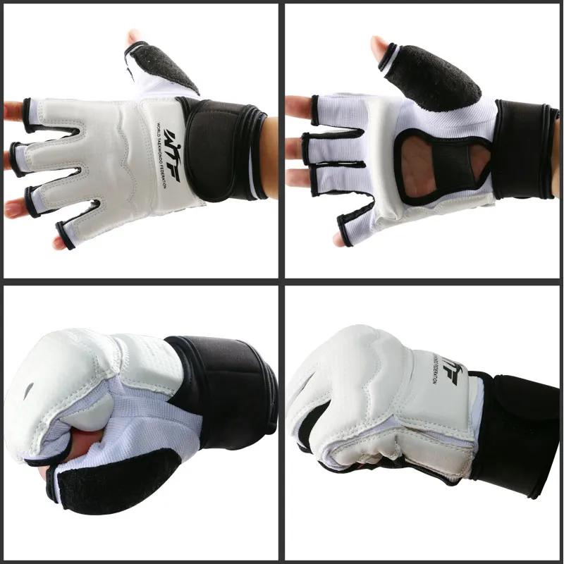 

1 Pair Taekwondo Hand Protection Gloves Half Finger Mittens TKD Foot Protector WTF Approved MMA Karate Boxing Gloves