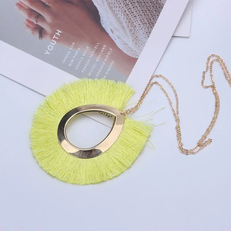 Big Pendant Necklace Women Jewelry Bohemia Statement Long Yellow Tassel Metal Necklaces 2019 Costume Jewelery Accessories NB167