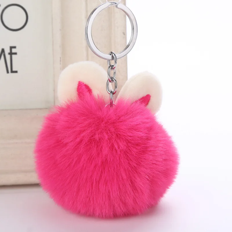 New Women Popular Rabbit Ear Hairball Top Quality Keychains Bag Fashion Accessories Hot Men Best gift Jewelry K2049